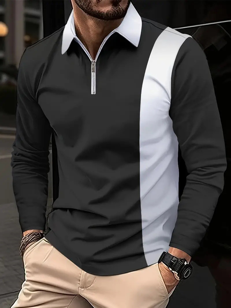 Otoño e invierno todo-fósforo estilo de Hong Kong guapo suéter de manga larga estilo minimal neutral temperamento fresco cremallera camisa POLO MB14