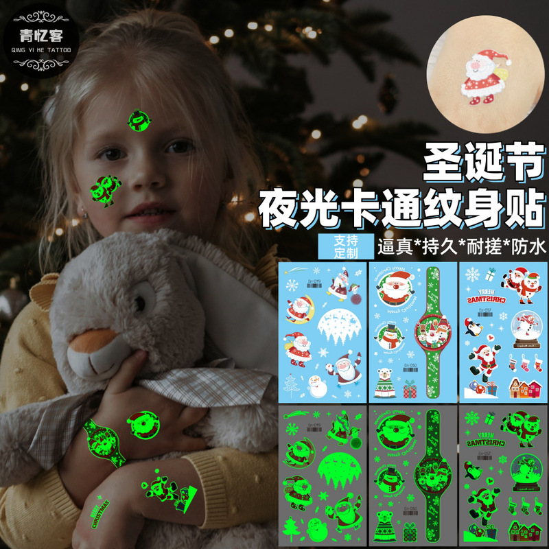 Cross-Border Supply Wholesale Luminous Cartoon Christmas Tattoo Stickers Kidsren's Luminous Cute Toys Holiday Decoration Cross-Border Supply Wholesale Luminous Cartoon Christmas Tattoo Stickers Kidsren's Luminous Cute Toys Holiday Decoration