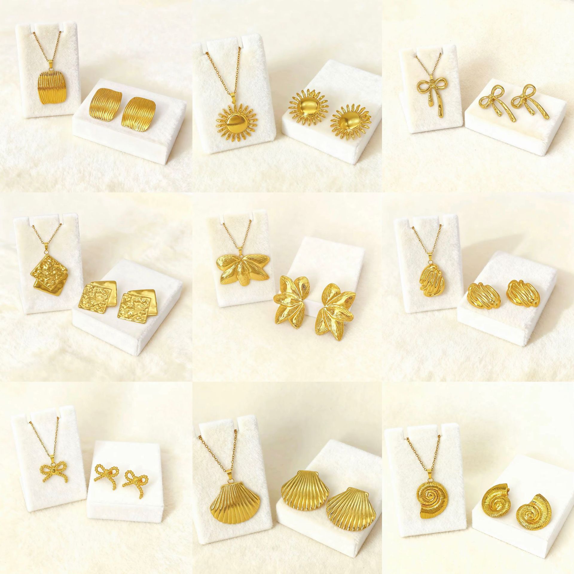 欧美跨境精致不规则奢华创意多边形蝴蝶结花朵爱心耳环项链套装