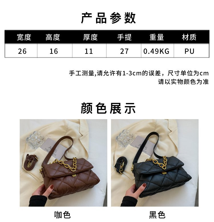 Rhombic Embroidery Thread Soft Noodle 2021 New Trendy Autumn Winter Retro Women's Bag French Textured Chain Bag Crossbody Commuter Bag display picture 18