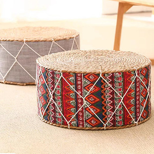 Straw Futon Cushion Thickeneded Tatami Living Room Low Pouf Household Small Floor Low Stool Woven Cushion Round Bay Window