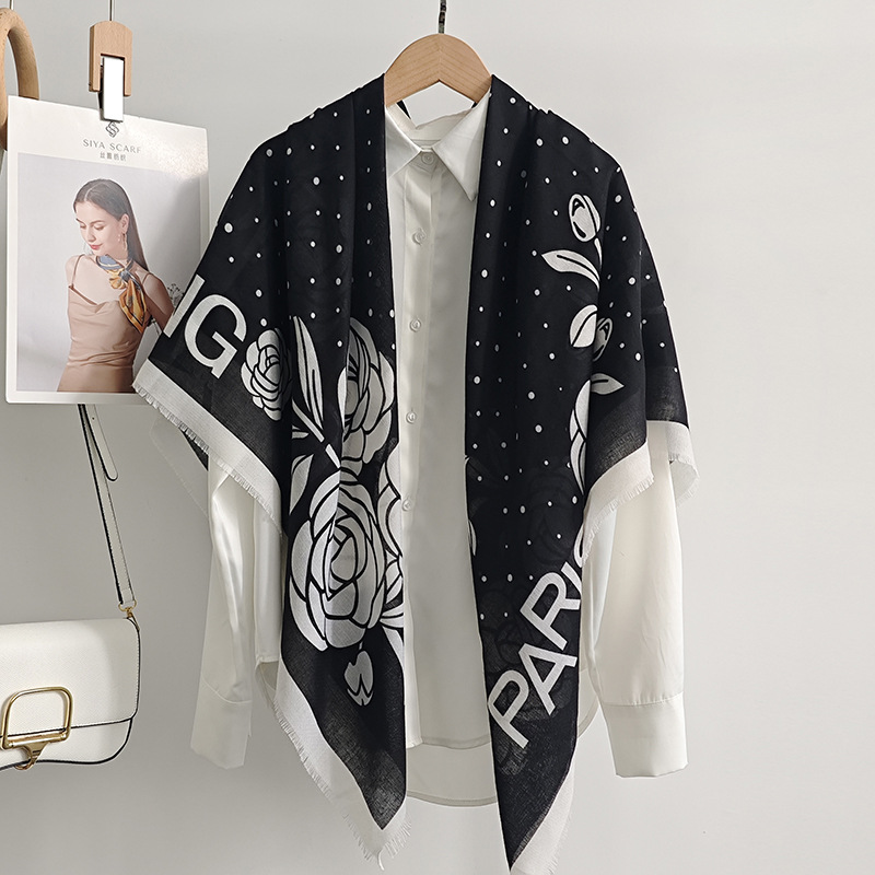 Bufanda a juego con ambiente de nicho retro de primavera y verano, chal fino con estampado de lunares florales simples para damas coreanas