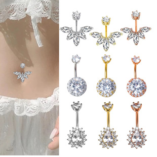 AliExpress new belly button ring Stainless Steel Petal pendant belly button nail zircon belly button body piercing jewelry