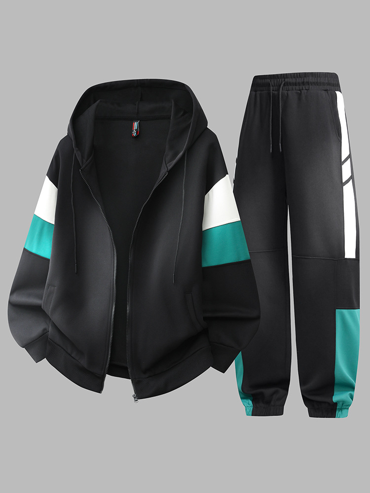 Nuevo adolescente masculino suelto juego deportivo casual primavera y otoño cardigan con capuz suéter pantalones largos de dos piezas