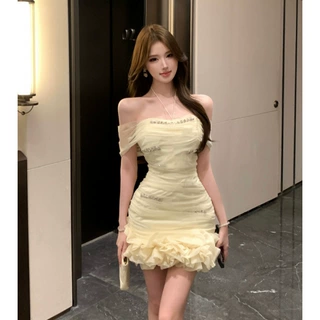跨境性感网纱挂脖连衣裙2026夏季新款气质名媛生日宴会礼服包臀裙