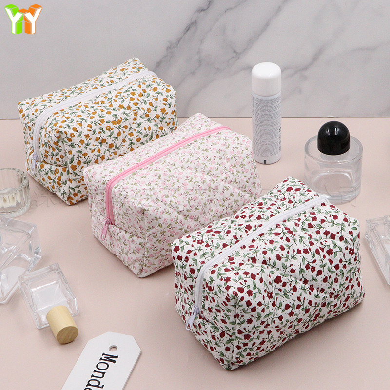 Floral Small Fresh Travel Toiletry Bag Women's Eyebrow Pencil Foundation Storage Bag Skin Care Product Storage Bag