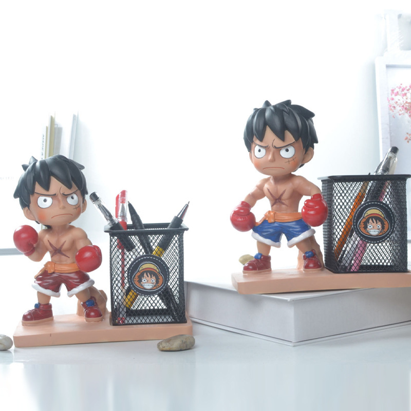 Children's Gift One Piece Luffy Boxing Pen Case Foreign Trade Cross-border Resin Crafts Ornaments Stationery Storage Agency
