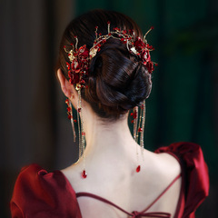 &花嫁の乾杯ドレス、ヘッドドレス、赤いクリップヘアアクセサリー、シンプルでエレガントなウェディングドレス、新しい中国風のXiuhe服アクセサリー