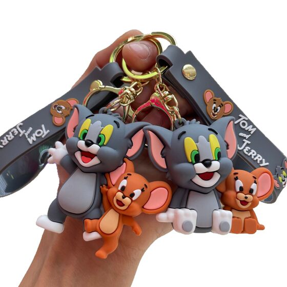 Cartoon Cat and Mouse Keychain Animation Tom Cat Doll School Bag Pendant Car Key Chain Small Gift Wholesale
