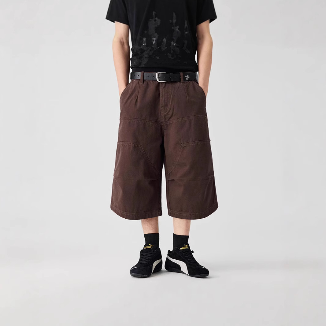 Ot Men's Summer New Workwear Shorts, Unisex American-Style Deconstructed Cotton Washed Versatile Loose Breathable Cropped Pants