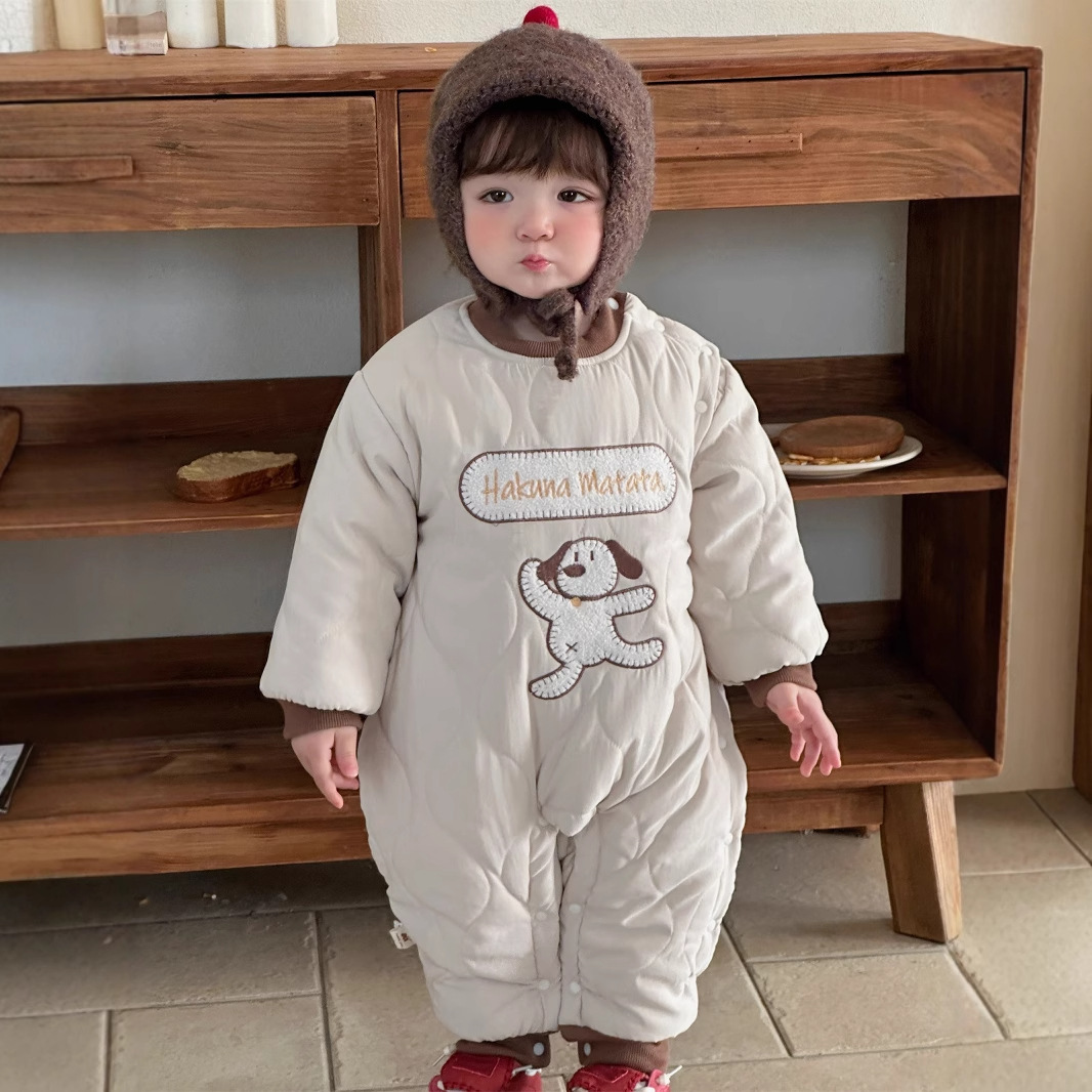 Ropa para niños coreanos, ropa de algodón para bebés, una pieza, lindo y súper lindo, bebé de 0-2 años, mamelucos 1 ropa de salida acolchada de invierno
