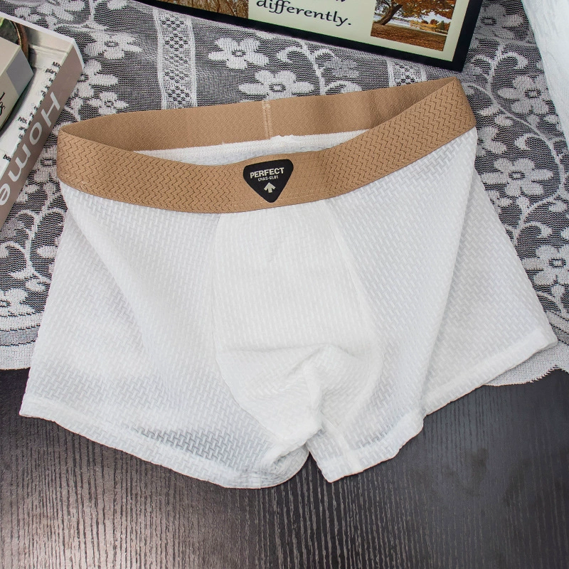 Мужские трусы-боксеры из ледяного шелка, сетчатые, жаккардовые, комфортные, дышащие, спортивные, однотонные, ретро-стиль.