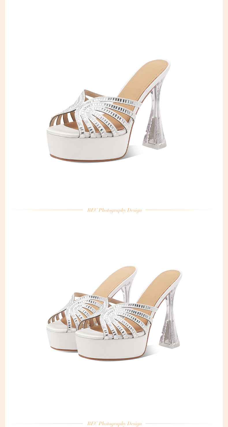 Sandal cao gót nữ hở mũi đính pha lê, gót 9 cm, đế platform, mũi tròn — đen chi tiết 13