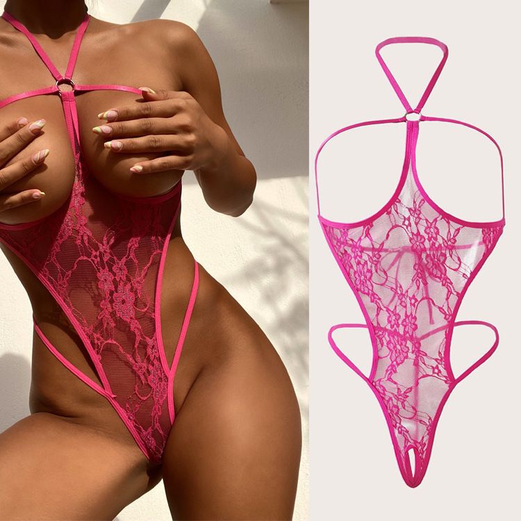 Amazon independent station lace perspective sexy hollow sexy underwear Europe and the United States cross-border hanging neck one-piece underwear wholesale