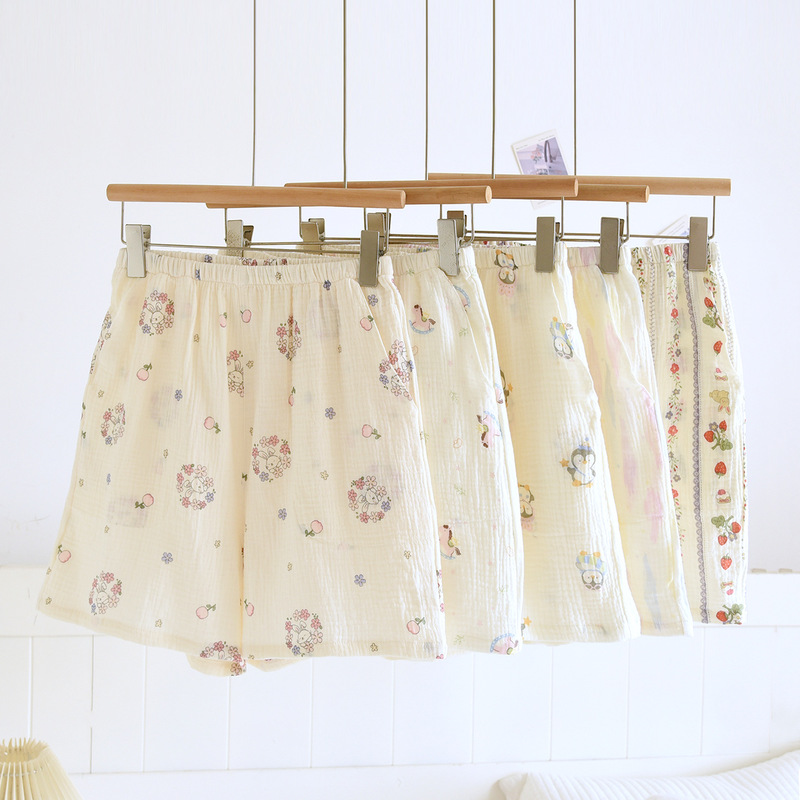 100% Pure Cotton Gauze Shorts for Women, Summer Thin Beach Shorts, Crepe Sleepwear, Home Pants, Can Be Worn Outside, Wholesale 100% Pure Cotton Gauze Shorts for Women, Summer Thin Beach Shorts, Crepe Sleepwear, Home Pants, Can Be Worn Outside, Wholesale