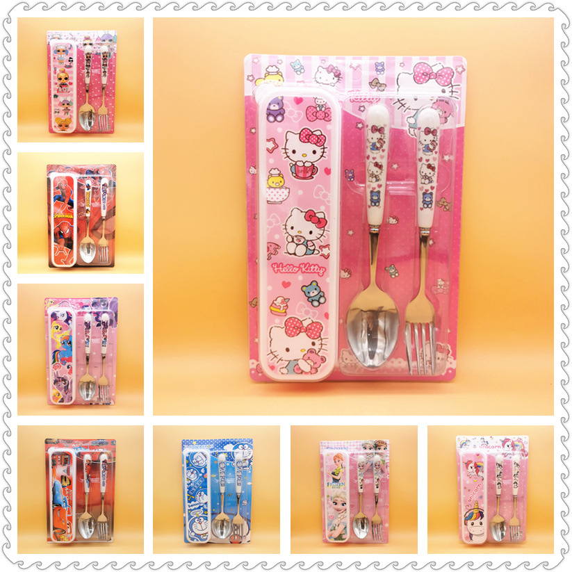 兒童卡通餐具禮品三件套勺叉帶盒子包裝禮品三件套兒童餐具套裝定