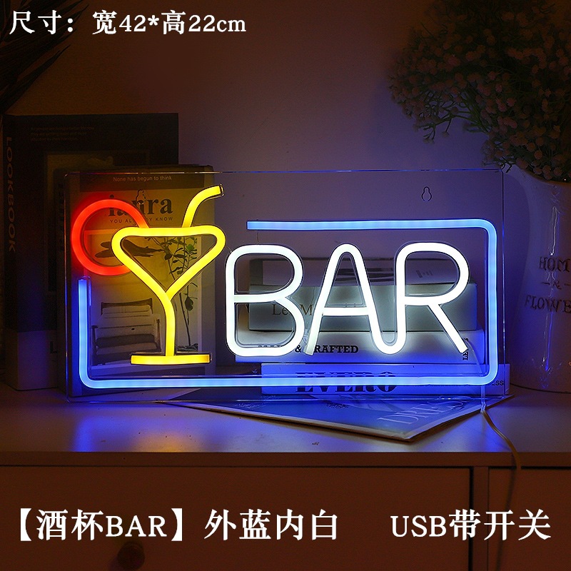 Transfronterizo nuevo LED backboard neón copa de vino BAR carta modelado luz montado en la pared BAR luz decorativa suministro directo de fábrica
