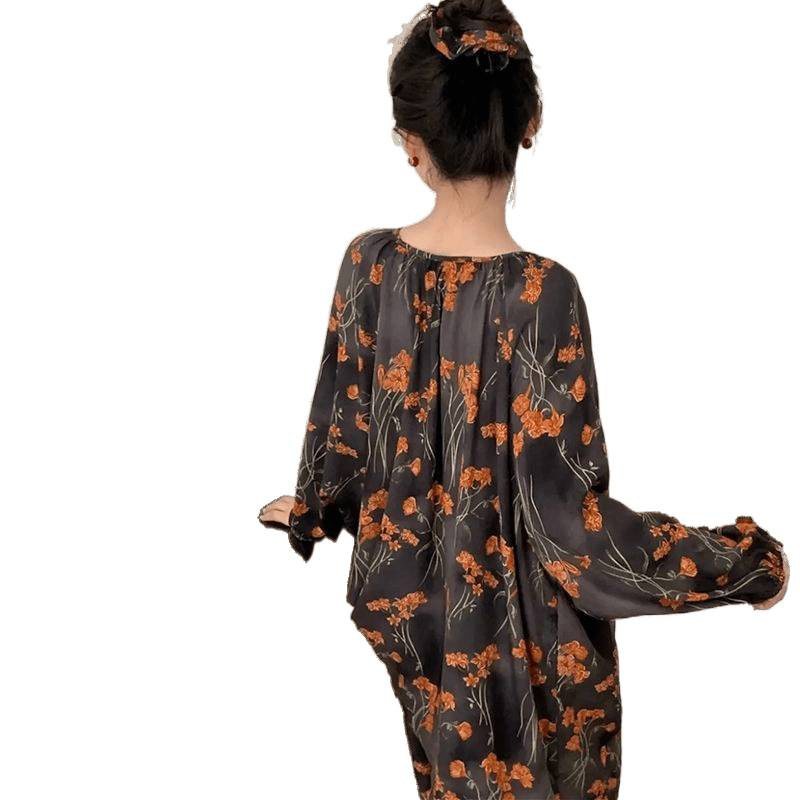2025 高品質コットンシルクプルオーバーパジャマレディースパジャマ怠惰なスタイル空調服ホーム服女性の防蚊と日焼け止め|undefined