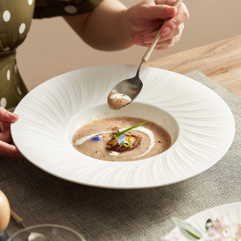 Straw Hat Plate Soup Plate Western Pasta Plate Creative Simple Accessible Luxury Tableware Ceramic White Deep Plate Salad Plate