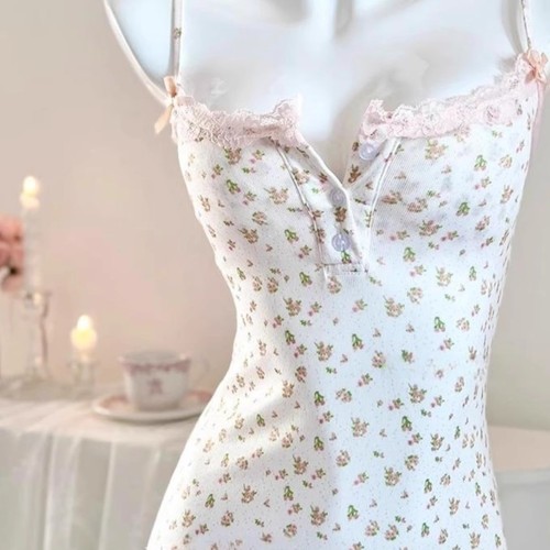 Alluring Sweet and Spicy Pure Desire Bodycon Tank Top Sleep Dress with Bra Pads Small Floral Body Shaping Tight Short Skirt