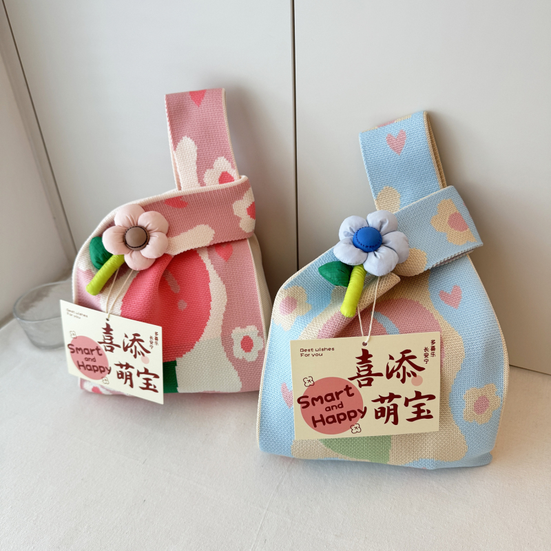 Birthday Banquet Xi Tian Meng Bao Full Moon One Hundred Days Old Baby Accompanying Gift Bag Practical Knitted Bag Gift Packaging Gift