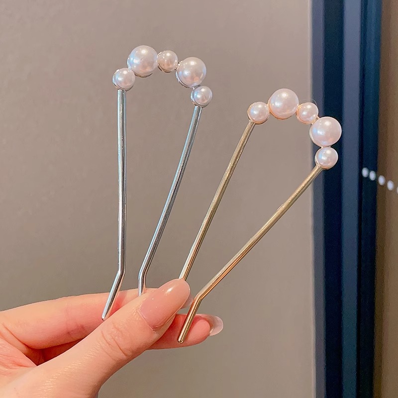 Horquilla de cabello en forma de U de perla de alta calidad horquilla de cabello en la parte posterior de la cabeza femenina horquilla de aleación tocado nuevo peine de horquilla chino
