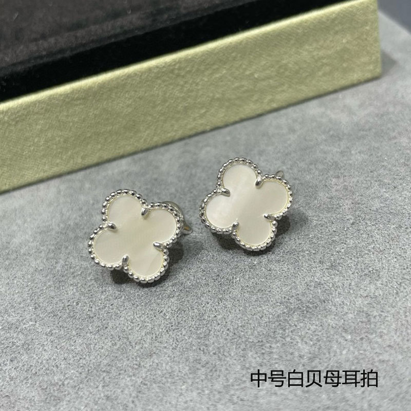 梵家高版本925银四叶草耳钉女18k玫瑰金耳环气质玛瑙纯银节日礼物|undefined