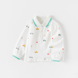 Men's Children's Wear Long-sleeved T-shirt Spring and Autumn New Style Small and Medium-sized Children's Foreign Trade POLO Shirt College Style Casual Lapel Top