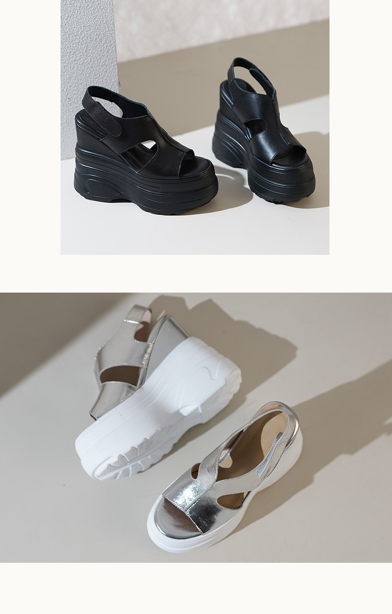 Sandal đế xuồng nữ Yichuan gót 14cm đế dày nhẹ mùa hè — Màu đen, Màu trắng, Màu bạc chi tiết 6