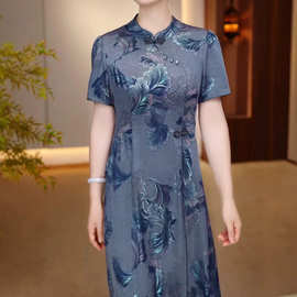 一件代发2026夏季新款提花减龄百搭宽松遮肚显瘦中长款连衣裙女装