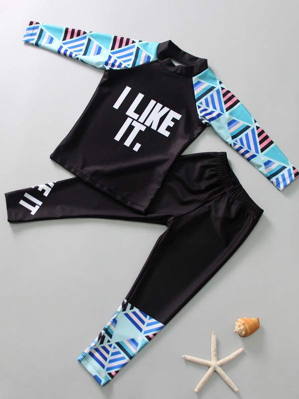 儿童泳衣男孩女孩长袖分体套装速干防晒浮潜服冲浪服小中大童泳衣