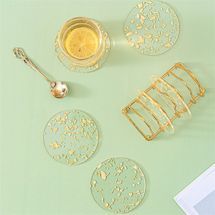 Acrylic Coaster Tea Cup Gold Foil Ins Same Style Creative Xiaohongshu Resin Table Mat Waterproof Insulation Mat Style Scandinavian
