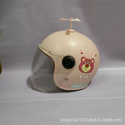 Motosiklet kaskı (dəbilqə), boys and girls electric car - pink-strawberry-bear-transparent-long-mirror-pink-windmill
