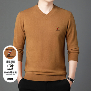 Young and Middle-aged Men's Wool Sweater Fashion Casual Wool Chicken Neck Knitted Sweater Jacquard Hot Drilling Base Top