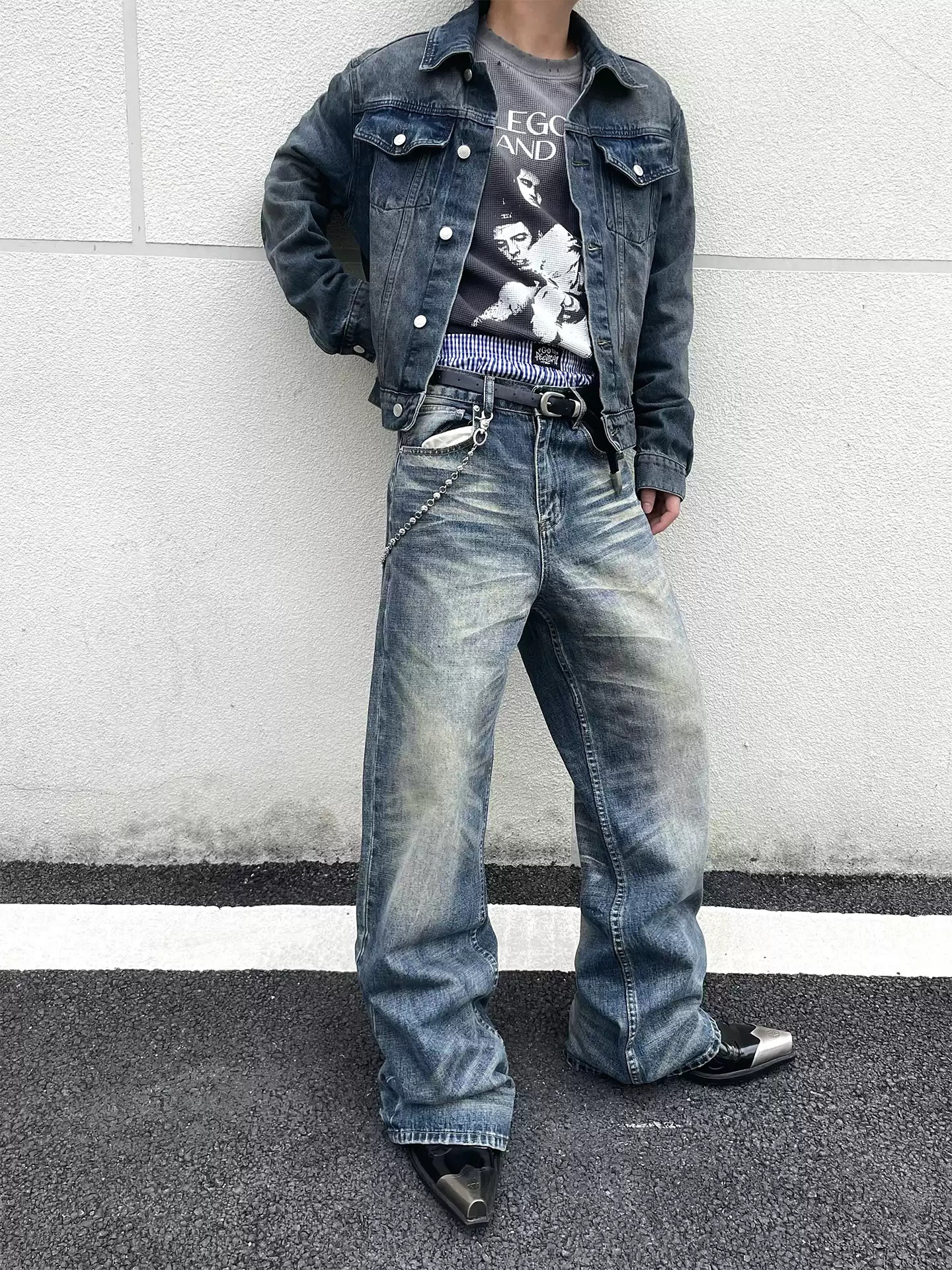 Vintage Washed Distressed Whiskered Baggy Jeans High Street Style Casual Loose Fitting Straight Leg Jeans_mkmklike.com