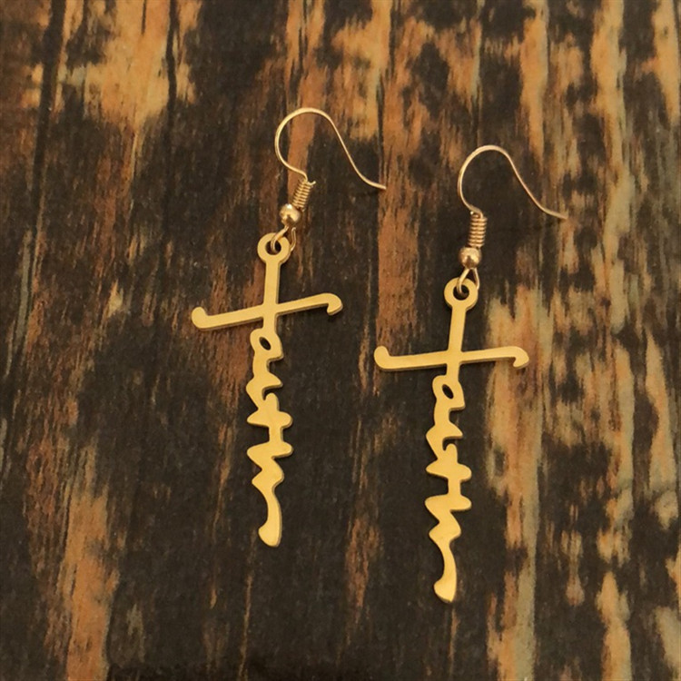 1 Pair Quantity Daily Occasion Stainless Steel Material 1 Pair Fashion Cross Letter Heart Shape Stainless Steel Patchwork Drop Earrings