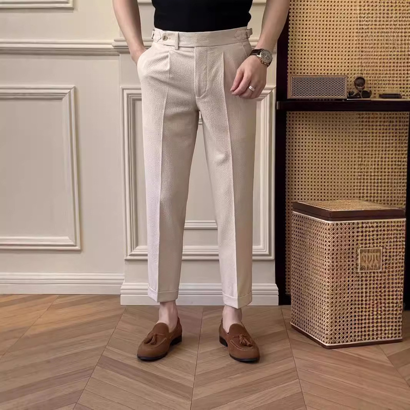 Seersucker Naples Men's Formal Slim-Fit Casual Pants Summer Trousers Stylish Suit Pants Light Business