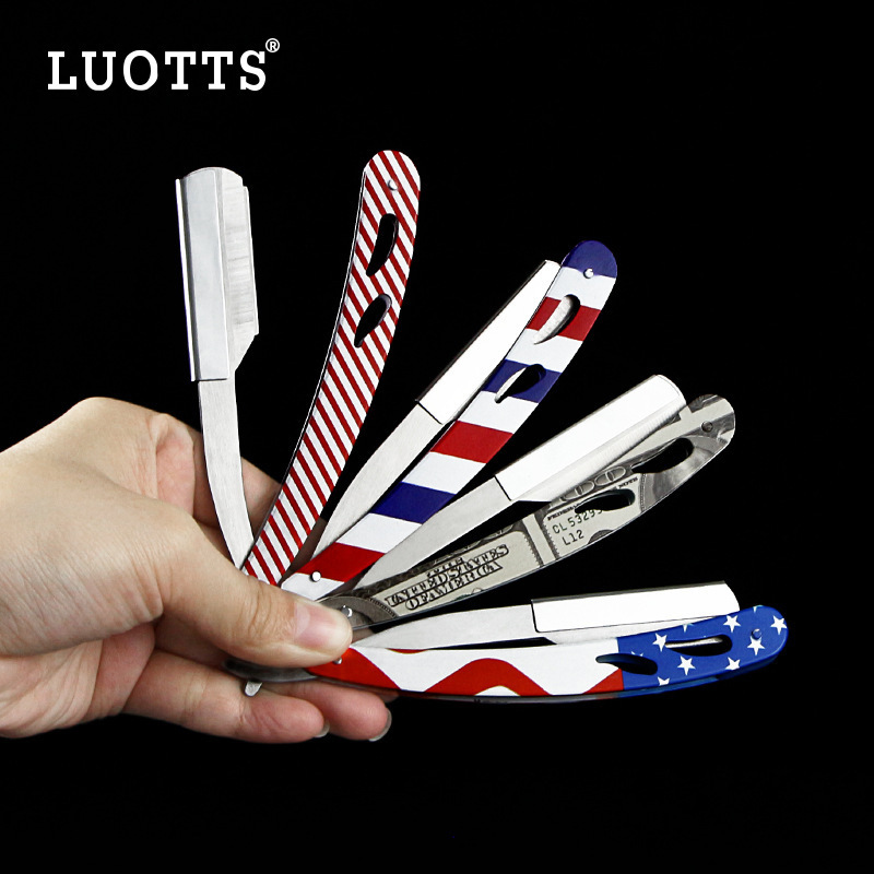 LUOTTS Blue and White Stripe Dollar Folding Knife Hold Men's Face-Fit Shaving Razor Hairdressing Eyebrow Knife Hold