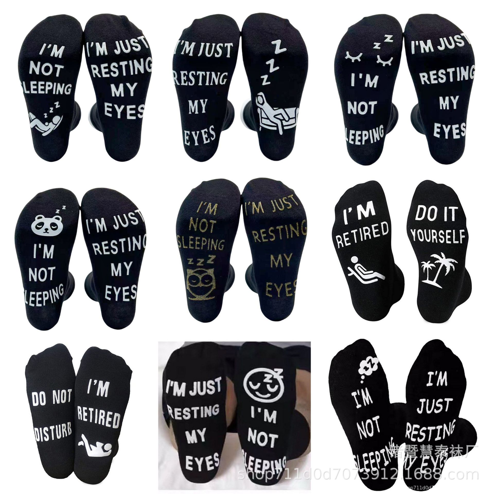In-Stock European and American Cross-Border Popular Black and White Dot Socks with Lettering on the Sole, Trendy Mid-Calf Socks, Sleep Series, Factory Wholesale