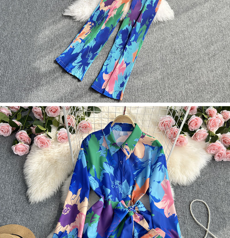 Women's Clothing Fashion suit women's casual loose long sleeved single breasted shirt two piece set high slimming tie dye printed wide leg pants_voghion.com