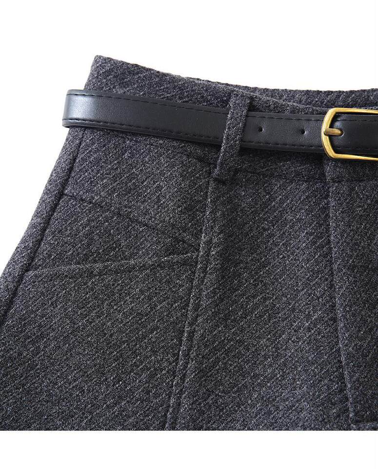Quần short len cạp cao nữ dáng thẳng, phong cách thời thượng — Màu xám đậm (len nâng cấp), Màu đen (len nâng cấp) chi tiết 11