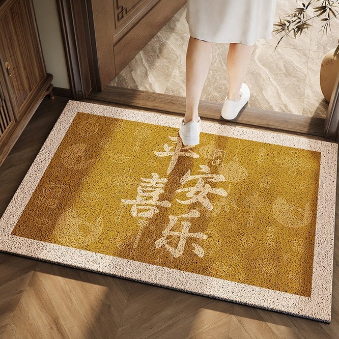 踏金色新中式地垫入户门垫入门门外丝圈脚垫进门门口土黄色地毯|undefined