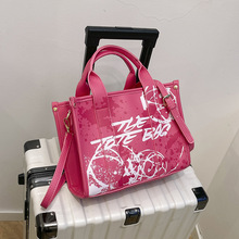 新款批发PU字母涂鸦托特包时尚百搭单肩包大容量学生包高级感女包