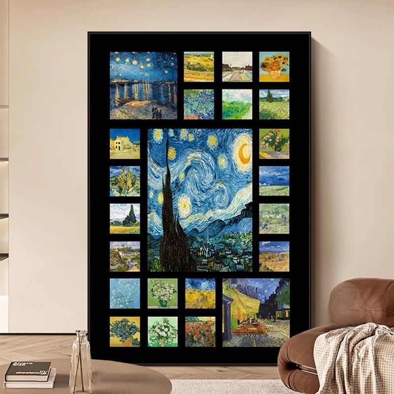 Medieval Style Living Room Decorative Painting Van Gogh Monet World Famous Painting Sofa Background Wall Hanging Painting Bailian Entrance Mural