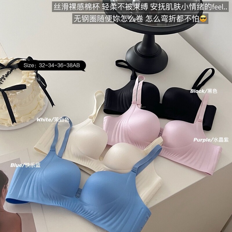 High Luxury Satin Sense Silk-like Non-marking Underwear Women's Small Chest Push-up Anti-sagging Paramilia Glossed Thin Bra