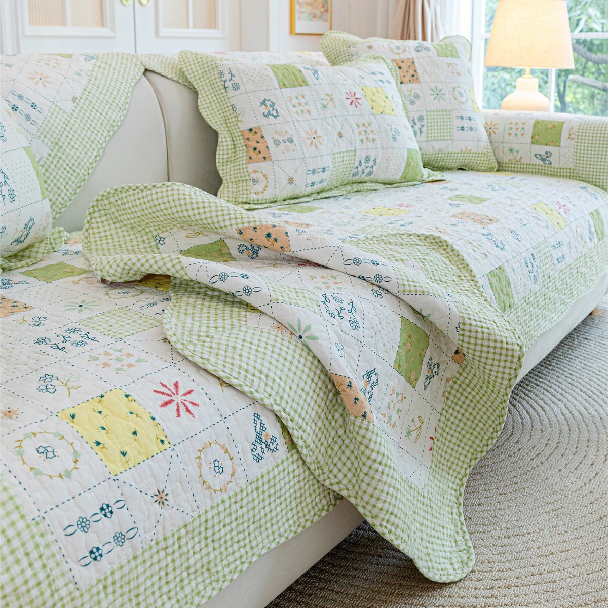 Cream Style Sofa Cushion Fabric Non-slip Pastoral Style Sofa Cover All Seasons Universal Cotton Sofa Towel Cotton Cushion