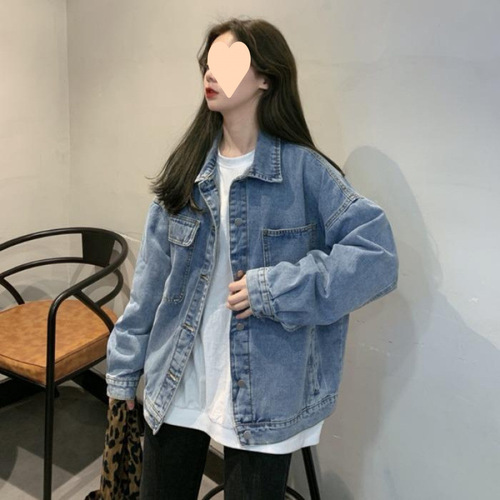 Spring and Autumn 2025 Short denim jacket for women, Korean style retro loose student long-sleeved top coat trendy