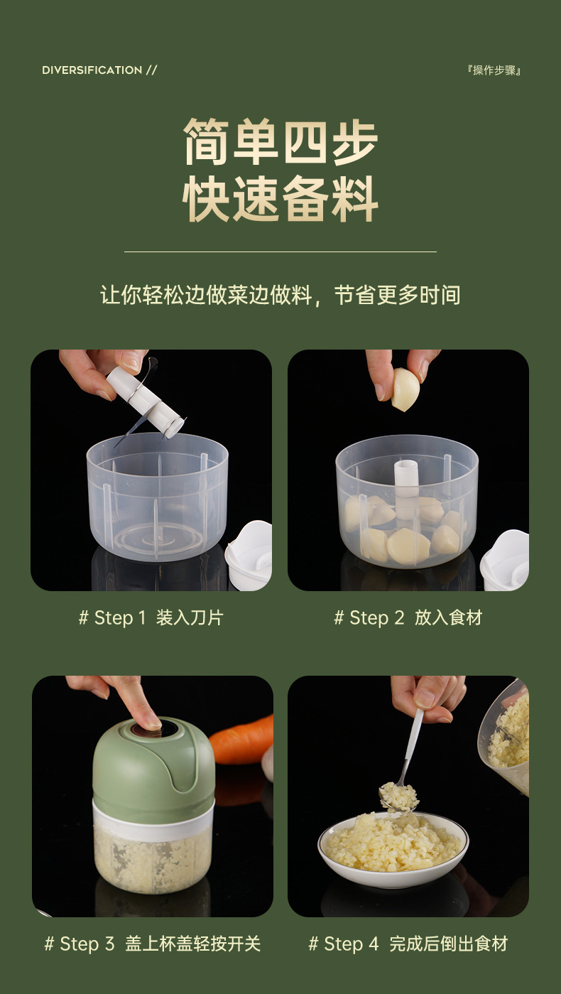 Electric garlic press, garlic mincer, food supplement cooking machine, cordless mini garlic press, garlic extractor cross-border wholesale manufacturer