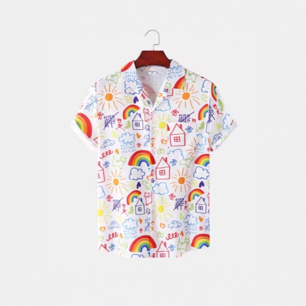 Summer Rainbow Men's Professional Lapel Hawaiian Shirt D Printed Fashionable Men's Thin Shirt Summer Rainbow Men's Professional Lapel Hawaiian Shirt D Printed Fashionable Men's Thin Shirt