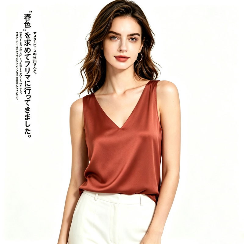 Manufacturer Cross-Border Wholesale 2026 Summer New Style Silky Satin High-End V-Neck Camisole Vest for Women
